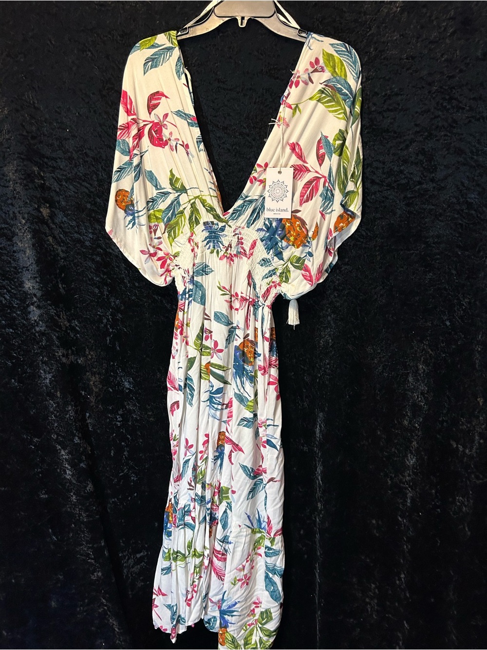 Blue island Floral Maxi Dress in White, Green, Pink, Blue (multi colored)